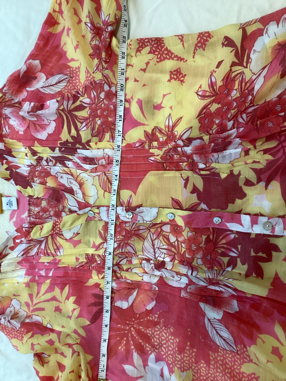 Ruby Rd. Yellow & Coral Floral Pintuck Button-Front Blouse - Picture 3 of 6